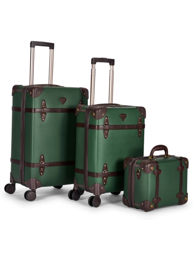 LIMRA Travel Bags Classic Leather Luggage 4 Pcs Set Green/Dark Brown 28''-24''-20'''-14'''Inches - Image 3